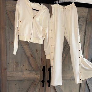 Elegant White Women's Track Pants & Hoodie Set